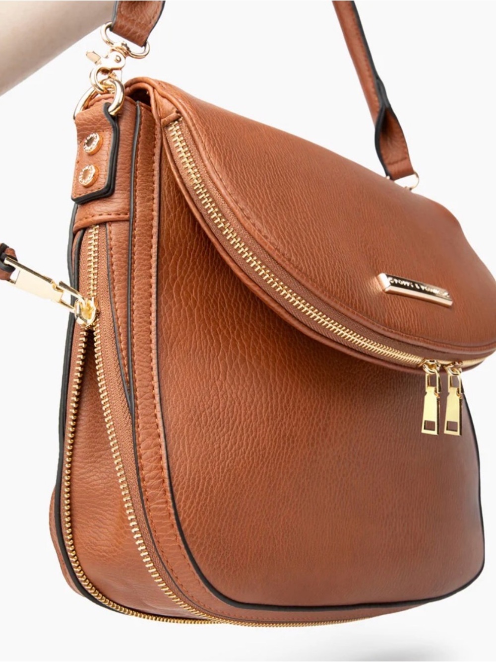 Poppy & Peonies Cognac Saddle Shoulder Bag with Gold Hardware